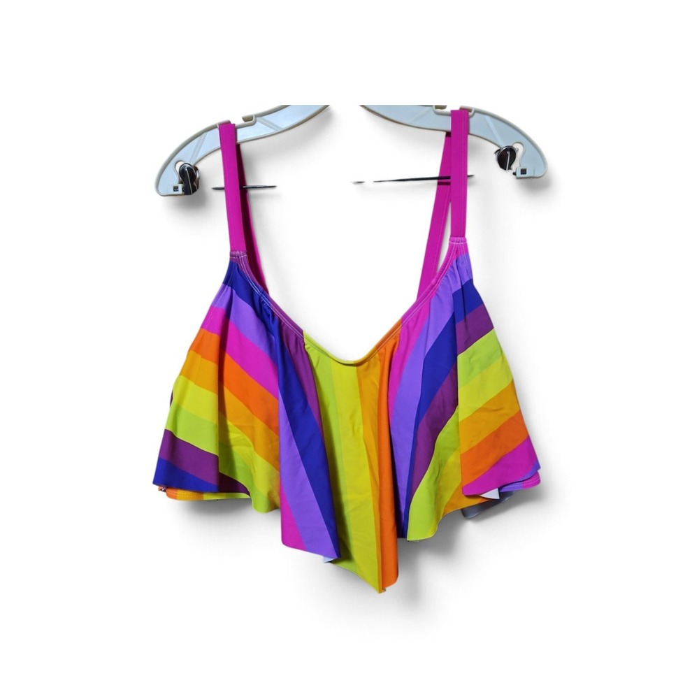 Torrid Rainbow Striped High Waisted Two Piece Swimsuit Flounce Bikini Set Size 4